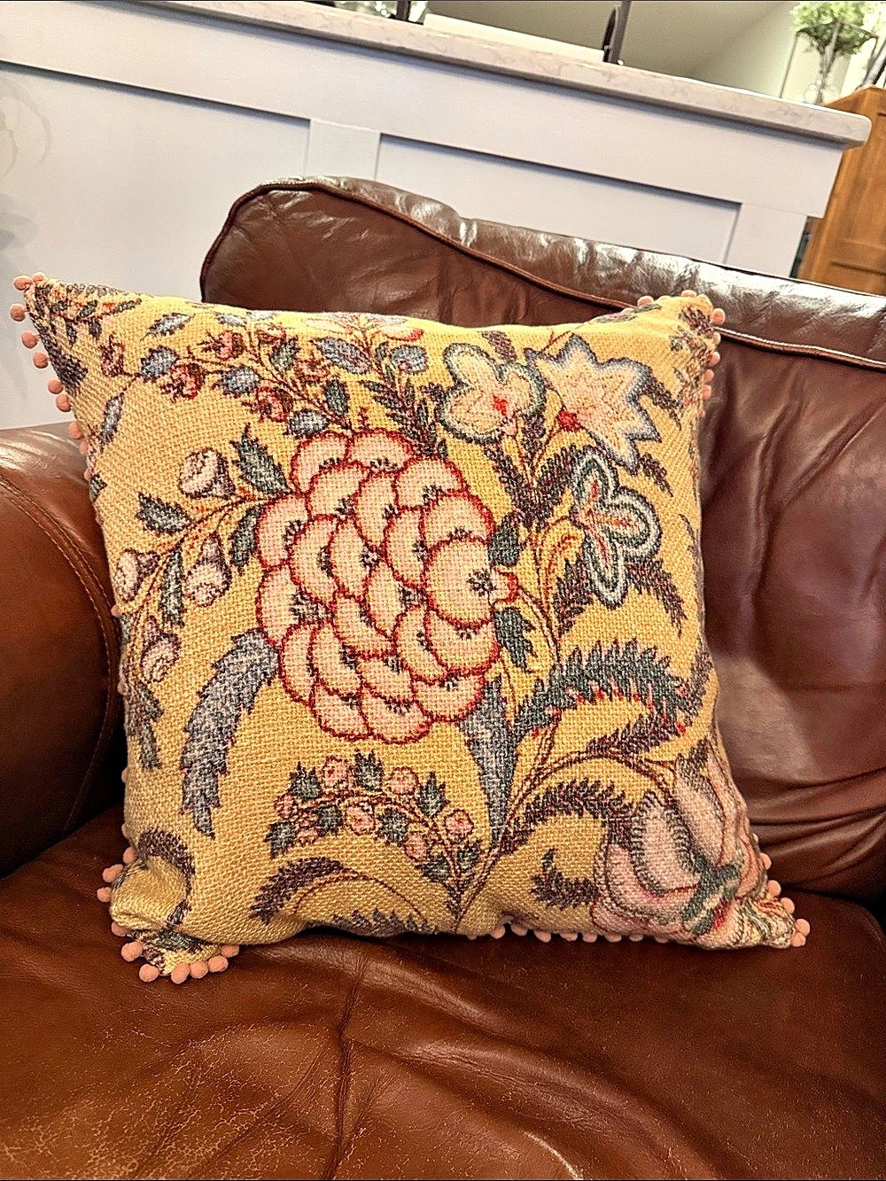 Pottery Barn Sorrel Floral Embroidered Pom Border Pillow Cover